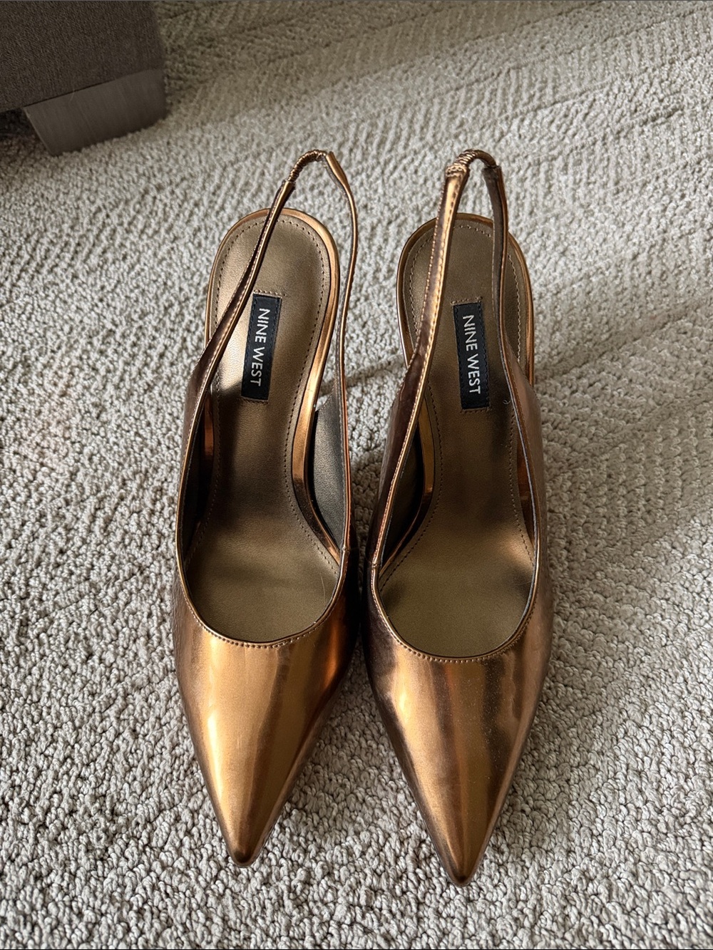 Nine West Metallic Bronze Pointed-Toe Slingback Heels
